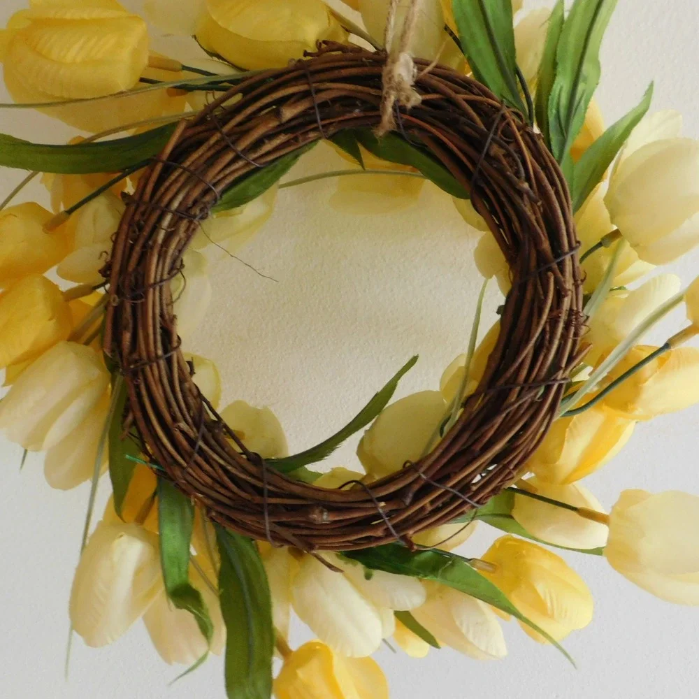 Artificial Yellow Tulip mini Wreath 12 Inch Diameter Farmhouse Decor Candle Ring